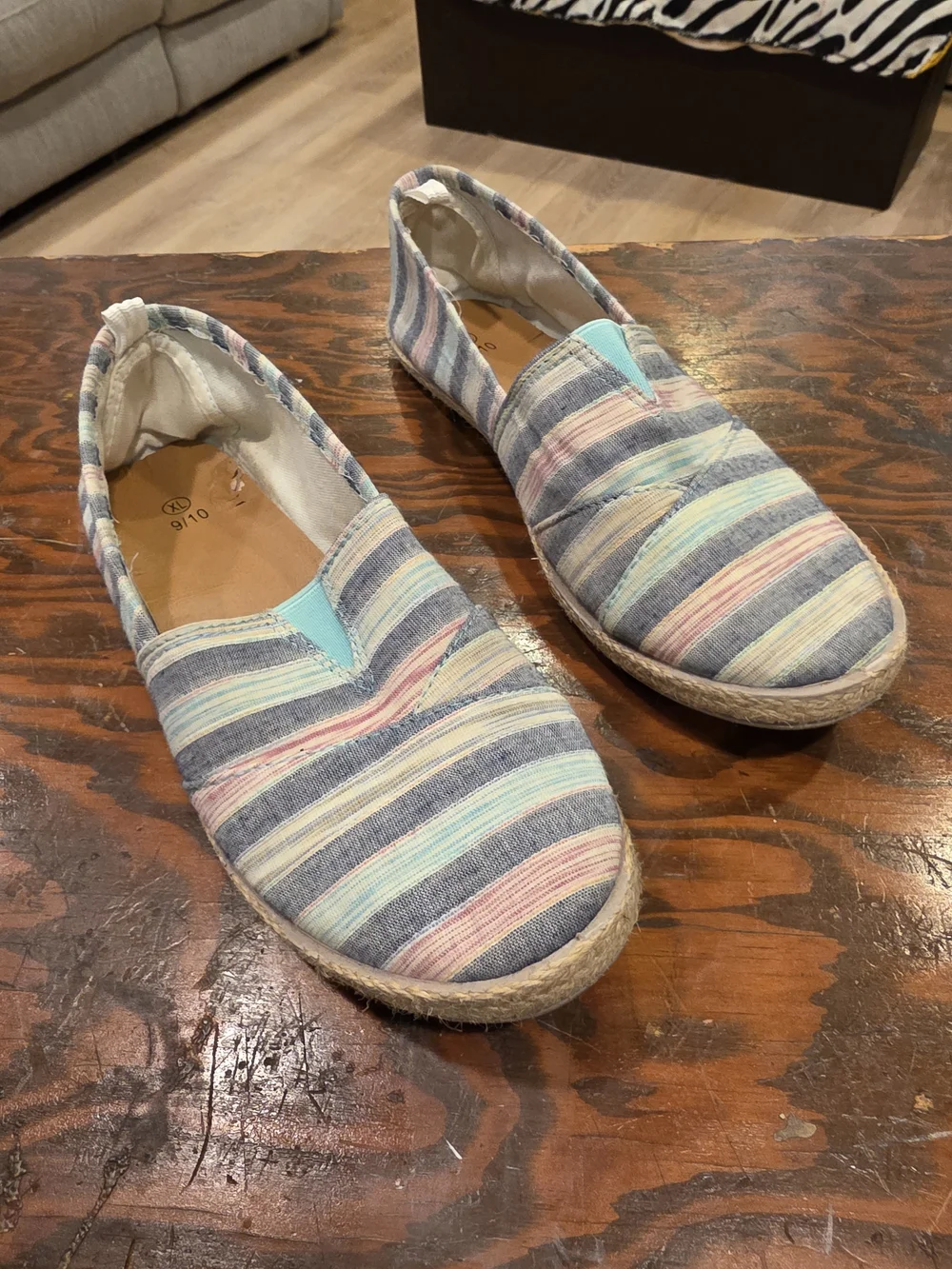 Striped Slip-On Espadrilles in Pastel Blue & Pink